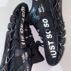 Just Soso Sport Running Training Walk Gym Black Athletic Shoeswith White Accents